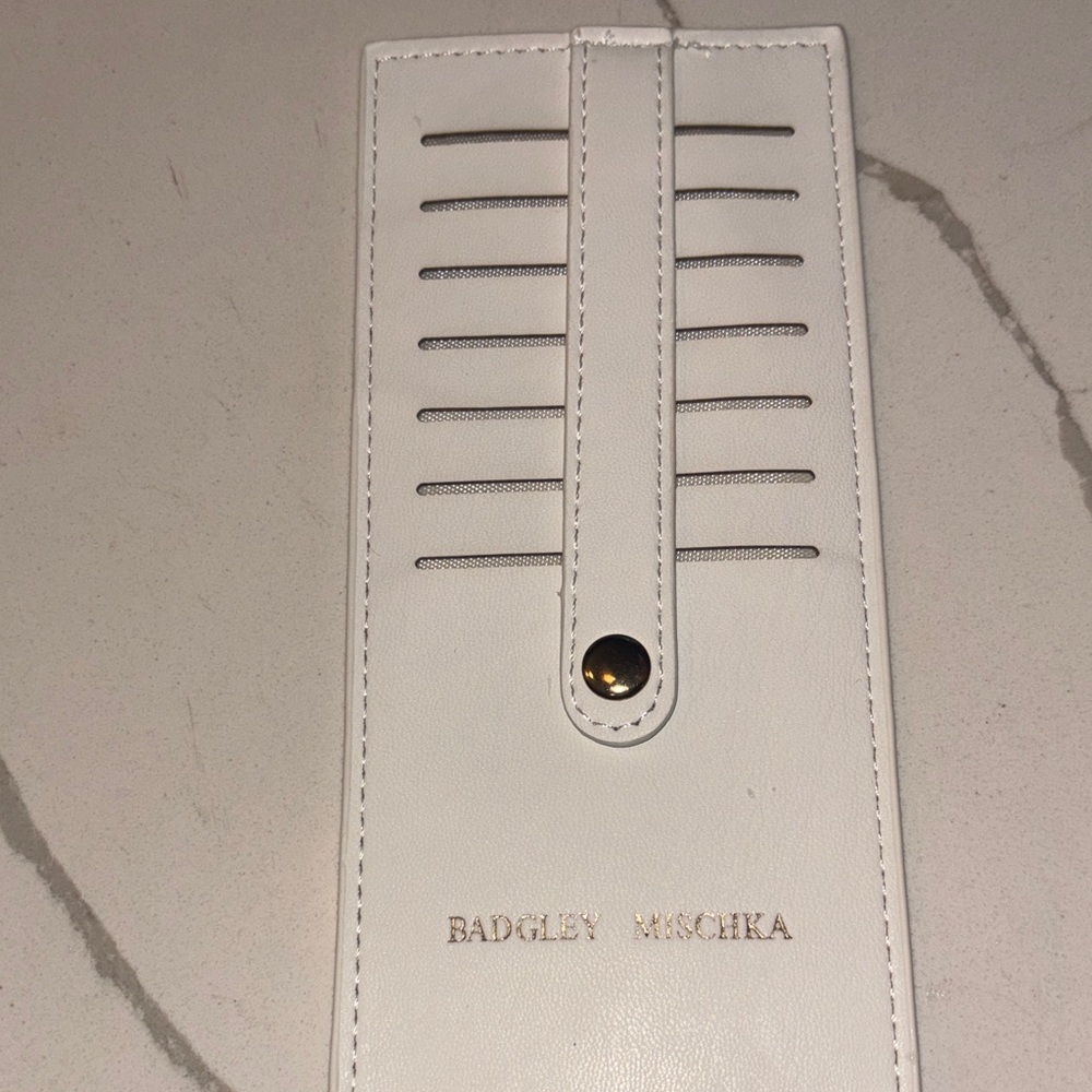 Badgley Mischka White Leather Card Holder